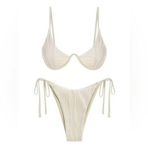 Ribbed Monowire Tie Side Bikini Swimwear - Light Coffee